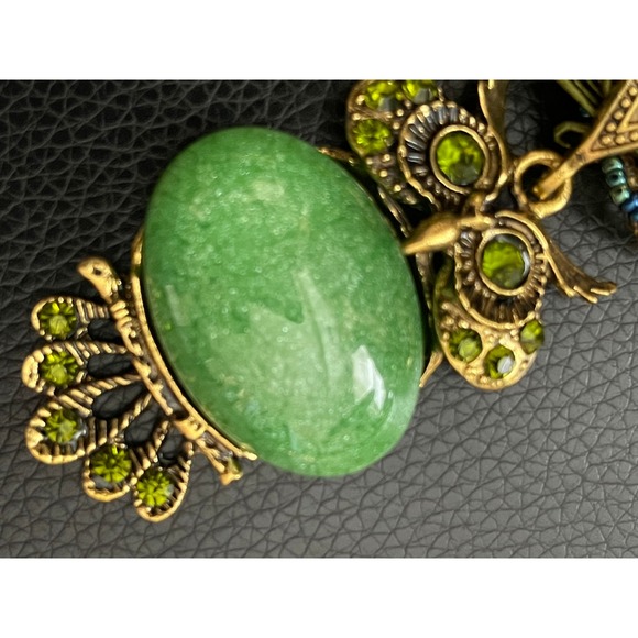 00665 Gold Tone Owl Boho Pendant Necklace Green Stone Beaded Chain Jewelry NWOT - Picture 6 of 7